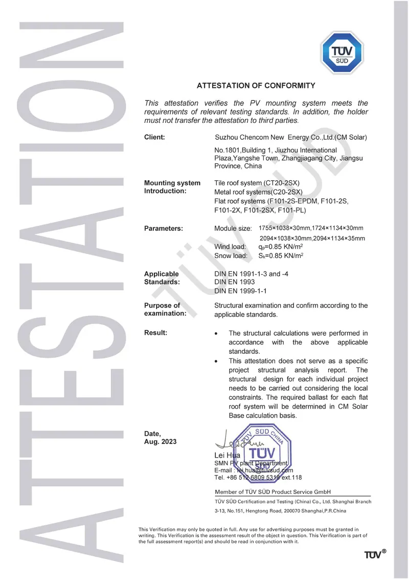 TÜV SÜD attestation of conformity